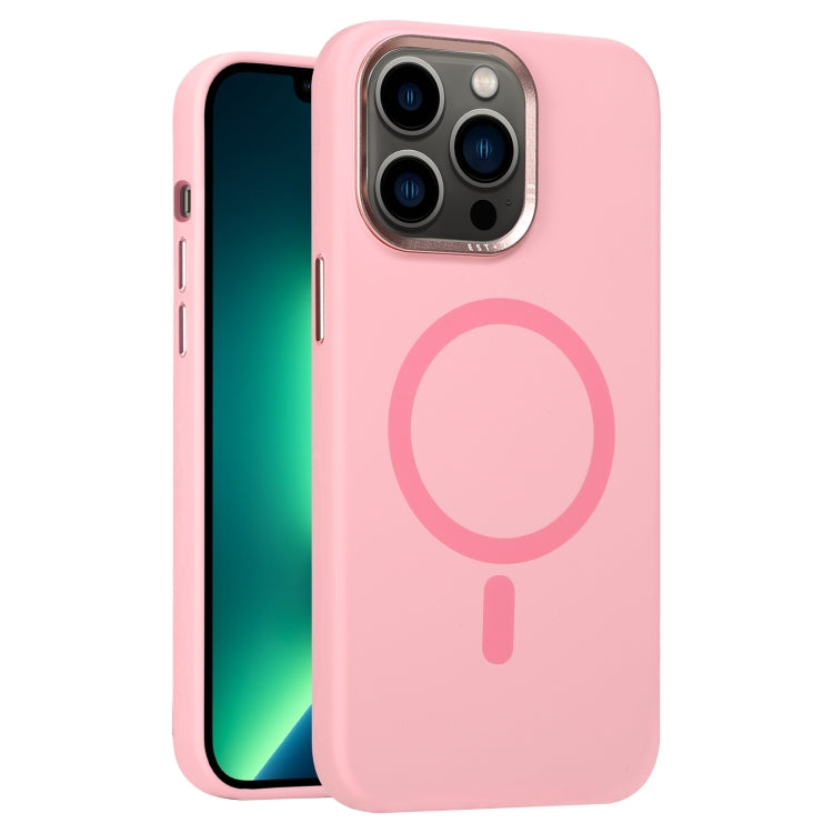 For iPhone 13 Pro Max Metal Lens Frame Liquid Silicone MagSafe Phone Case