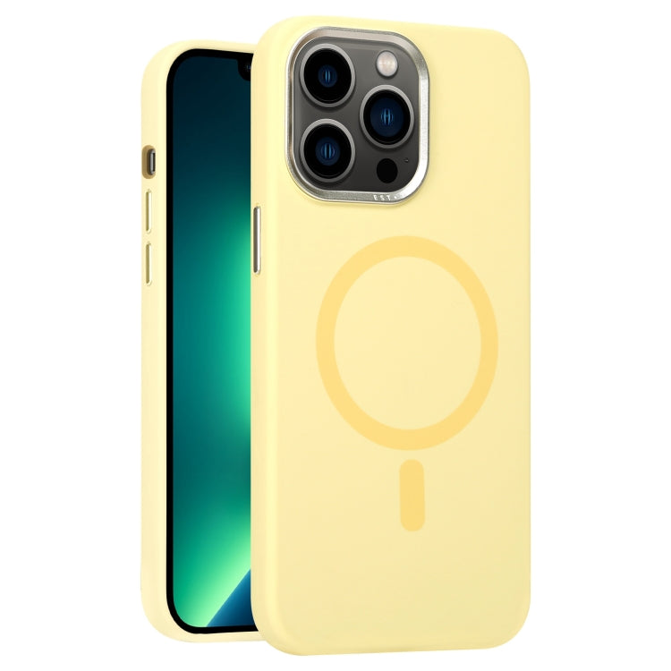 For iPhone 13 Pro Max Metal Lens Frame Liquid Silicone MagSafe Phone Case
