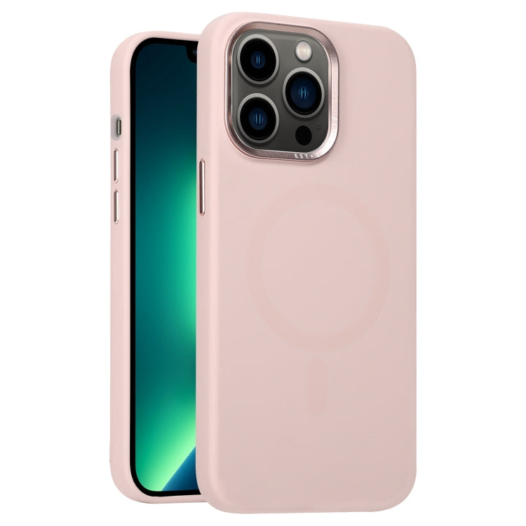 For iPhone 13 Pro Max Metal Lens Frame Liquid Silicone MagSafe Phone Case