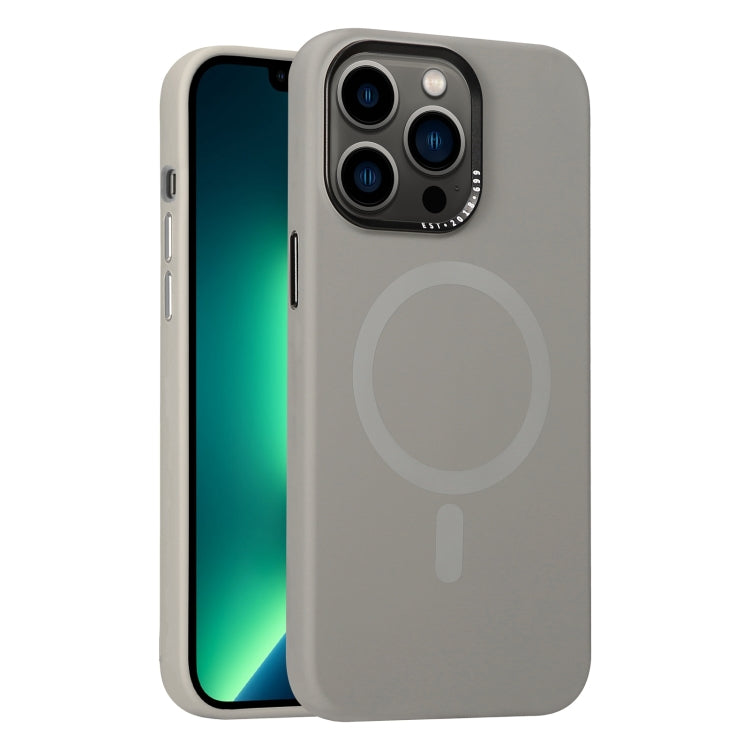 For iPhone 13 Pro Max Metal Lens Frame Liquid Silicone MagSafe Phone Case