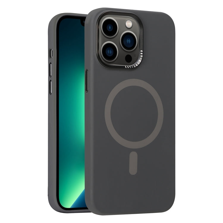 For iPhone 13 Pro Max Metal Lens Frame Liquid Silicone MagSafe Phone Case