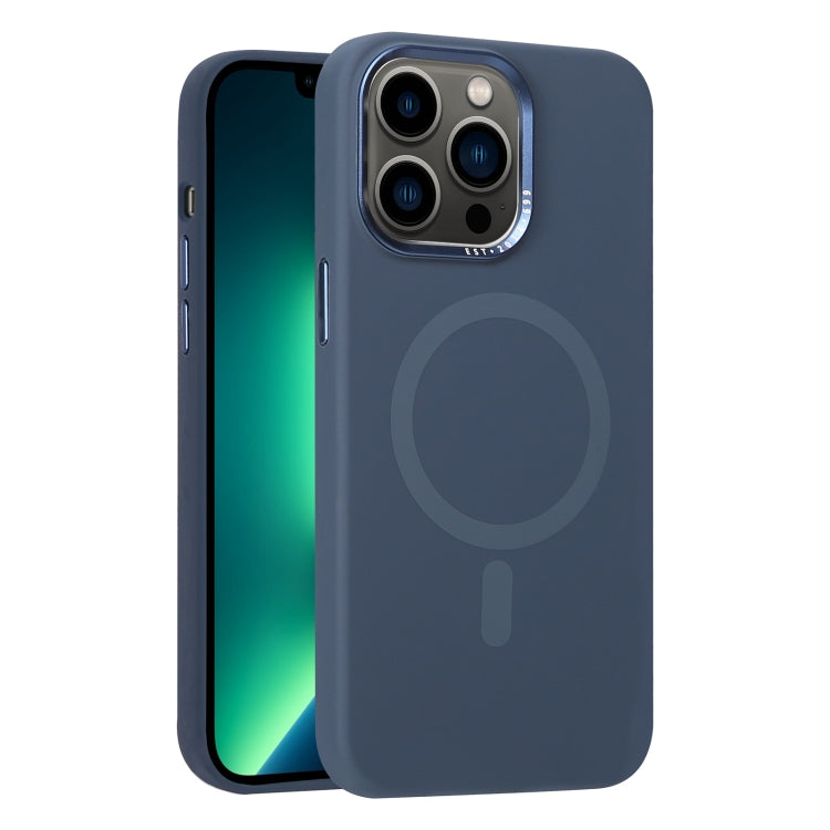 For iPhone 13 Pro Max Metal Lens Frame Liquid Silicone MagSafe Phone Case