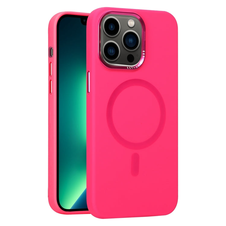 For iPhone 13 Pro Max Metal Lens Frame Liquid Silicone MagSafe Phone Case