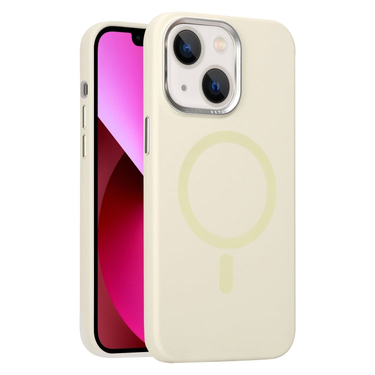 For iPhone 13 Metal Lens Frame Liquid Silicone MagSafe Phone Case