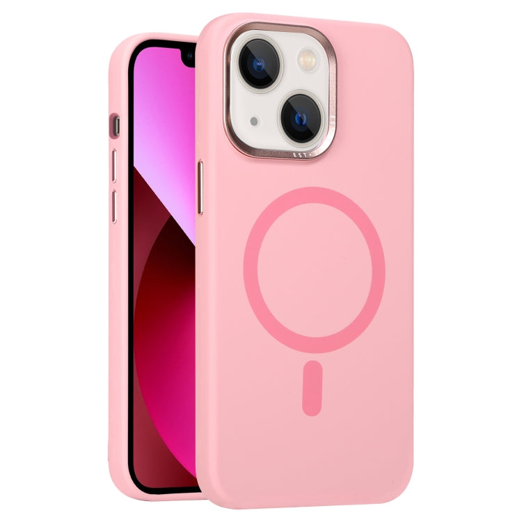 For iPhone 13 Metal Lens Frame Liquid Silicone MagSafe Phone Case