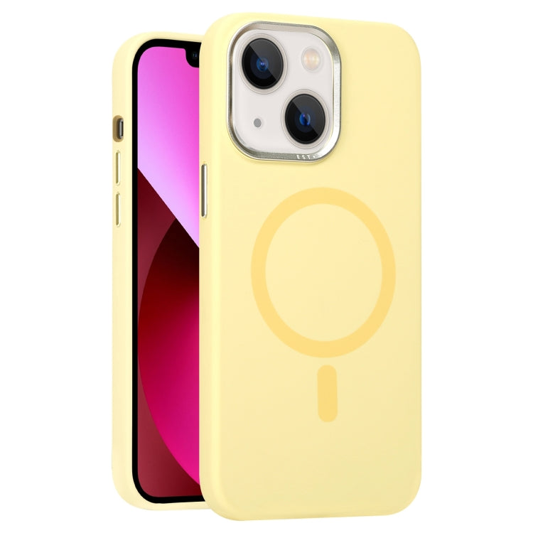 For iPhone 13 Metal Lens Frame Liquid Silicone MagSafe Phone Case