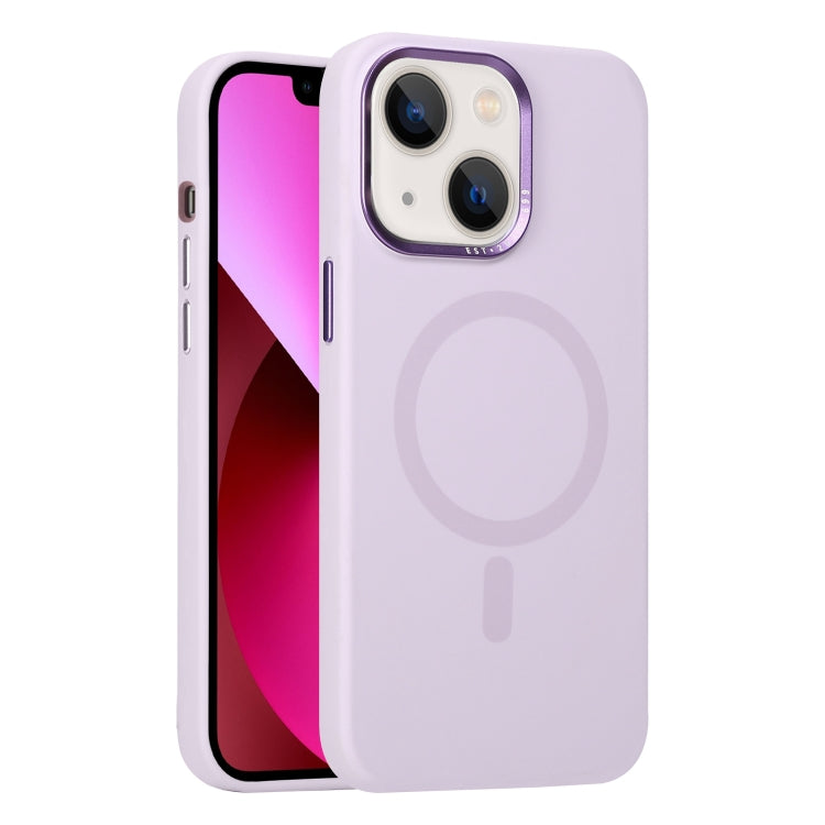 For iPhone 13 Metal Lens Frame Liquid Silicone MagSafe Phone Case