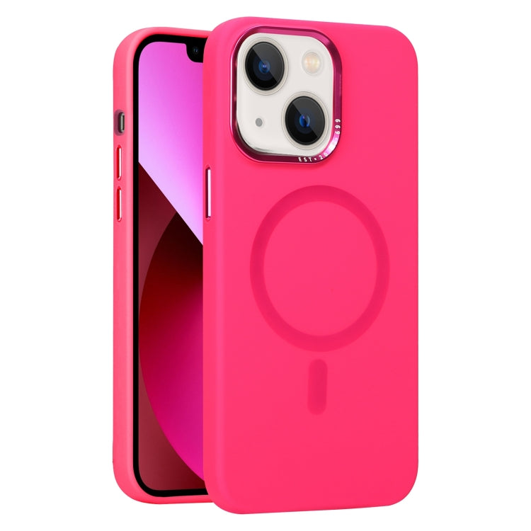 For iPhone 13 Metal Lens Frame Liquid Silicone MagSafe Phone Case