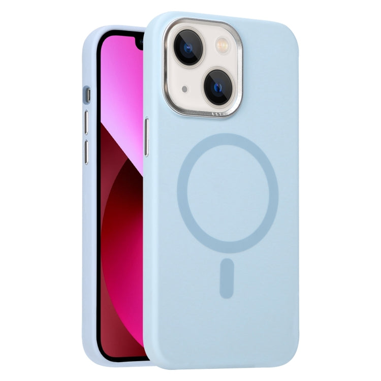 For iPhone 13 Metal Lens Frame Liquid Silicone MagSafe Phone Case
