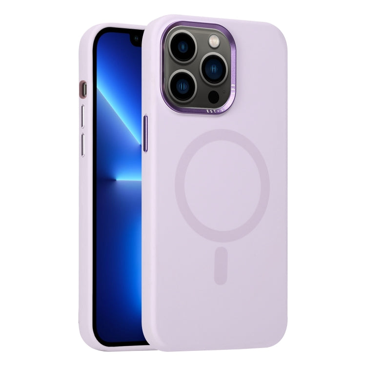 For iPhone 13 Pro Metal Lens Frame Liquid Silicone MagSafe Phone Case