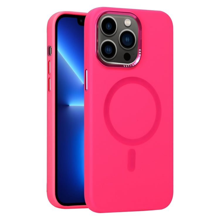 For iPhone 13 Pro Metal Lens Frame Liquid Silicone MagSafe Phone Case