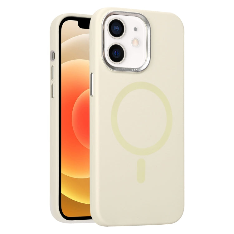 For iPhone 12 Metal Lens Frame Liquid Silicone MagSafe Phone Case