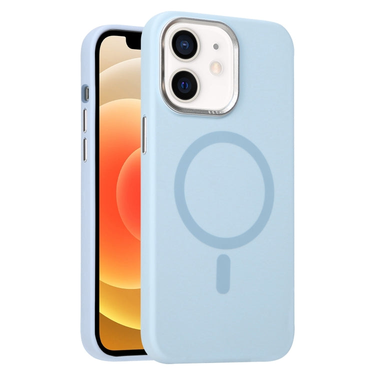 For iPhone 12 Metal Lens Frame Liquid Silicone MagSafe Phone Case