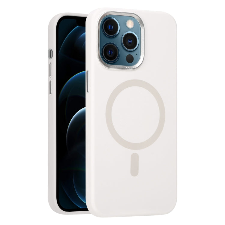 For iPhone 12 Pro Max Metal Lens Frame Liquid Silicone MagSafe Phone Case