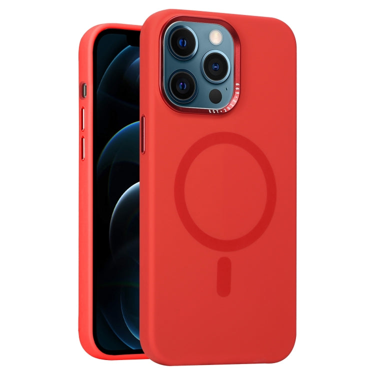 For iPhone 12 Pro Max Metal Lens Frame Liquid Silicone MagSafe Phone Case