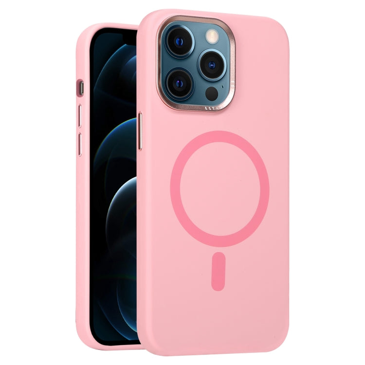 For iPhone 12 Pro Max Metal Lens Frame Liquid Silicone MagSafe Phone Case
