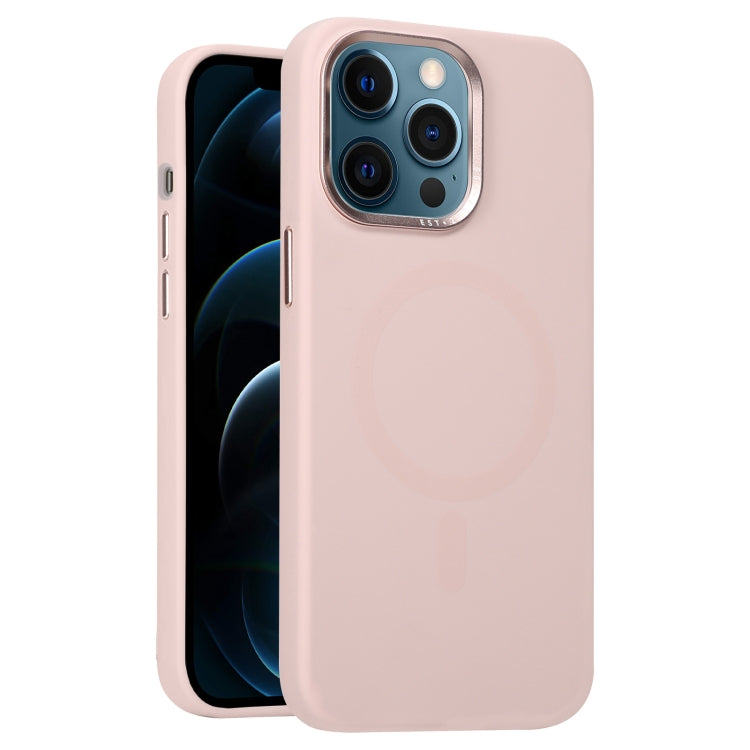 For iPhone 12 Pro Max Metal Lens Frame Liquid Silicone MagSafe Phone Case