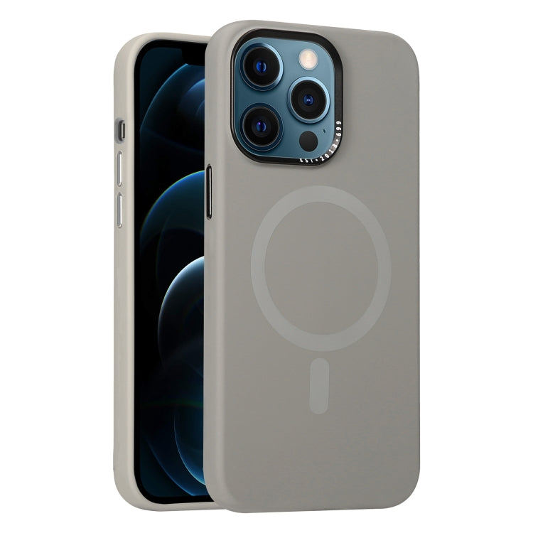 For iPhone 12 Pro Max Metal Lens Frame Liquid Silicone MagSafe Phone Case