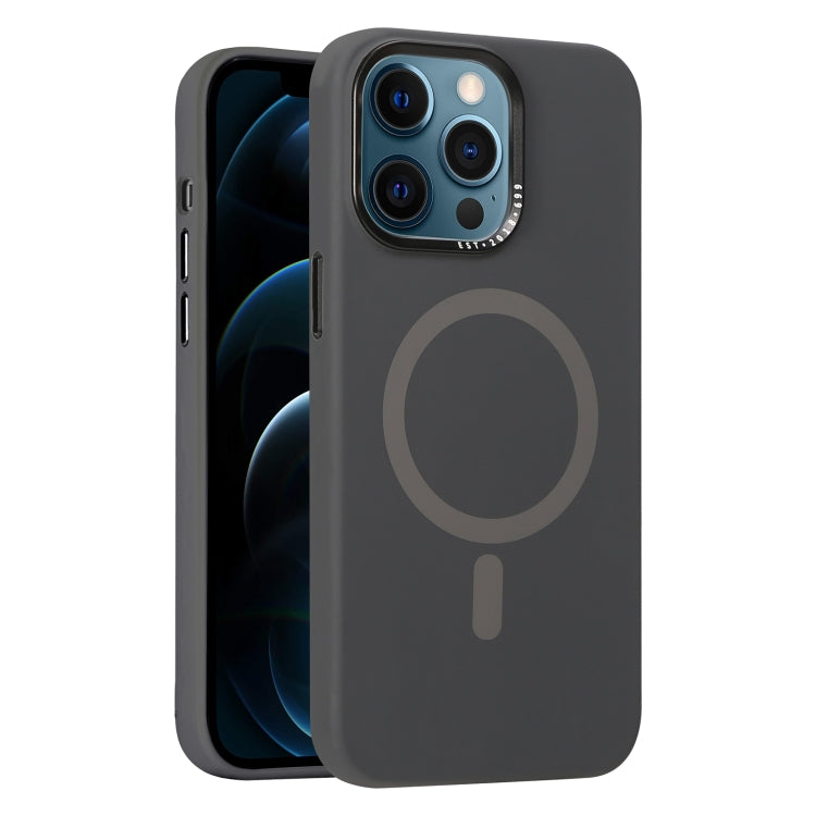 For iPhone 12 Pro Max Metal Lens Frame Liquid Silicone MagSafe Phone Case