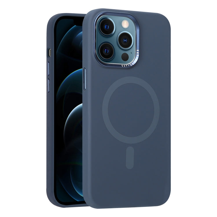 For iPhone 12 Pro Max Metal Lens Frame Liquid Silicone MagSafe Phone Case