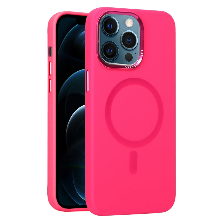For iPhone 12 Pro Max Metal Lens Frame Liquid Silicone MagSafe Phone Case