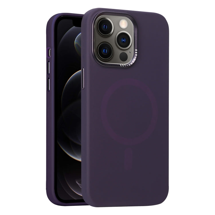 For iPhone 12 Pro Metal Lens Frame Liquid Silicone MagSafe Phone Case