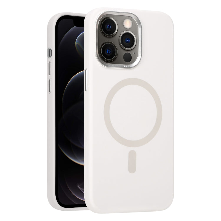 For iPhone 12 Pro Metal Lens Frame Liquid Silicone MagSafe Phone Case