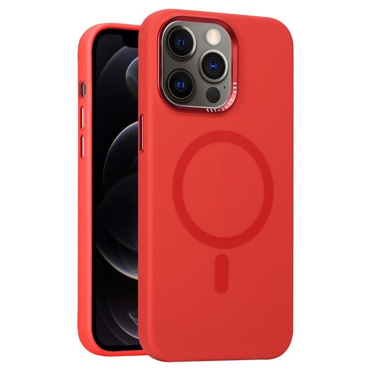 For iPhone 12 Pro Metal Lens Frame Liquid Silicone MagSafe Phone Case