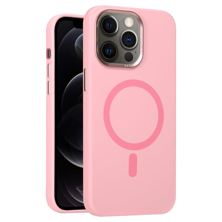 For iPhone 12 Pro Metal Lens Frame Liquid Silicone MagSafe Phone Case
