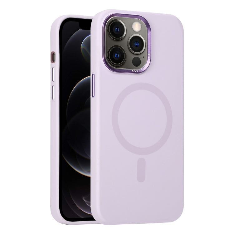 For iPhone 12 Pro Metal Lens Frame Liquid Silicone MagSafe Phone Case