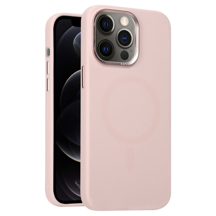 For iPhone 12 Pro Metal Lens Frame Liquid Silicone MagSafe Phone Case