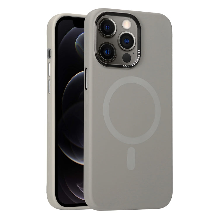 For iPhone 12 Pro Metal Lens Frame Liquid Silicone MagSafe Phone Case