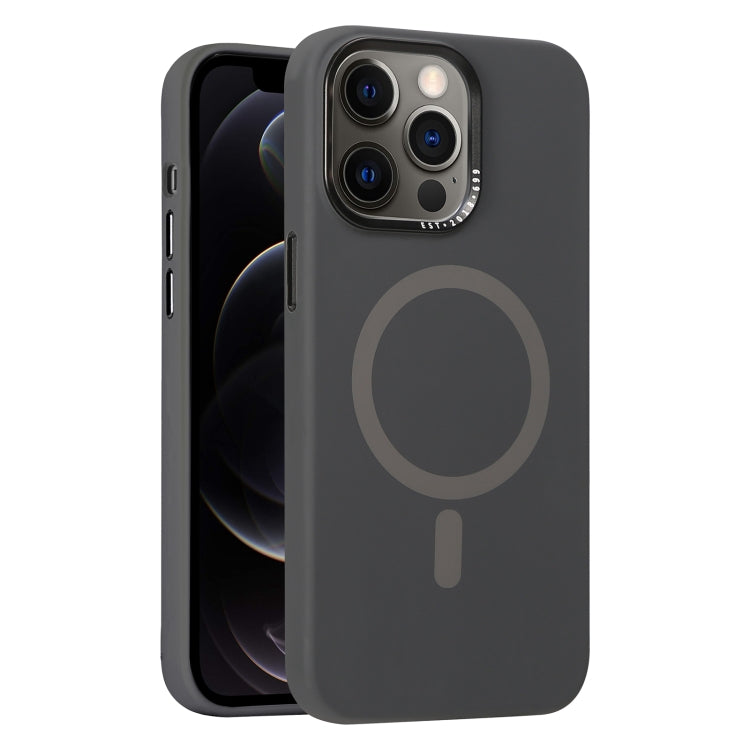 For iPhone 12 Pro Metal Lens Frame Liquid Silicone MagSafe Phone Case