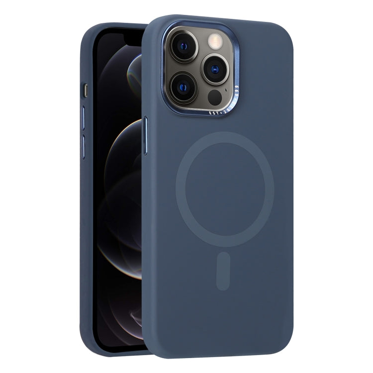 For iPhone 12 Pro Metal Lens Frame Liquid Silicone MagSafe Phone Case