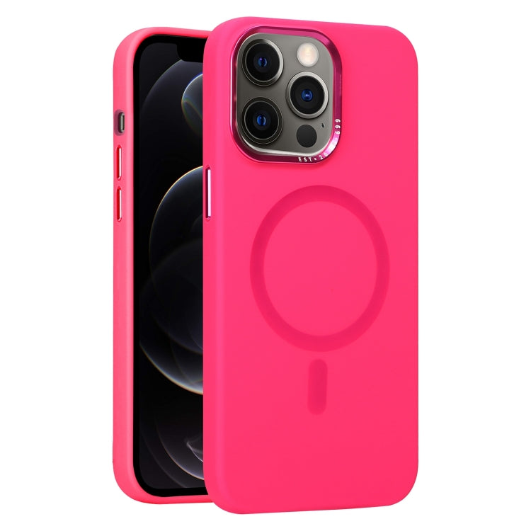 For iPhone 12 Pro Metal Lens Frame Liquid Silicone MagSafe Phone Case