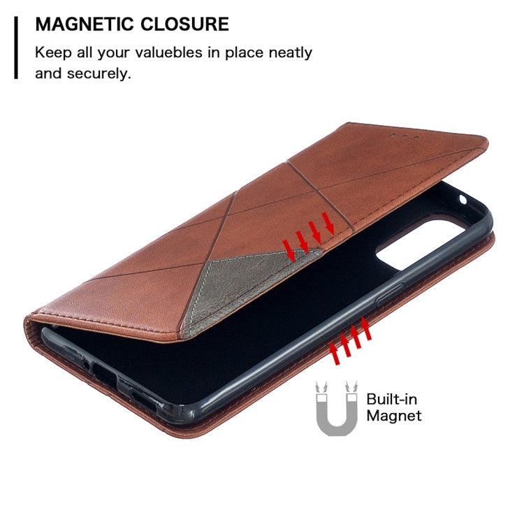 For OPPO Reno4 5G Rhombus Texture Horizontal Flip Magnetic Leather Case with Holder & Card Slots