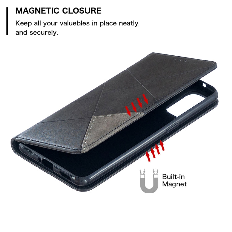 For OPPO Reno4 5G Rhombus Texture Horizontal Flip Magnetic Leather Case with Holder & Card Slots