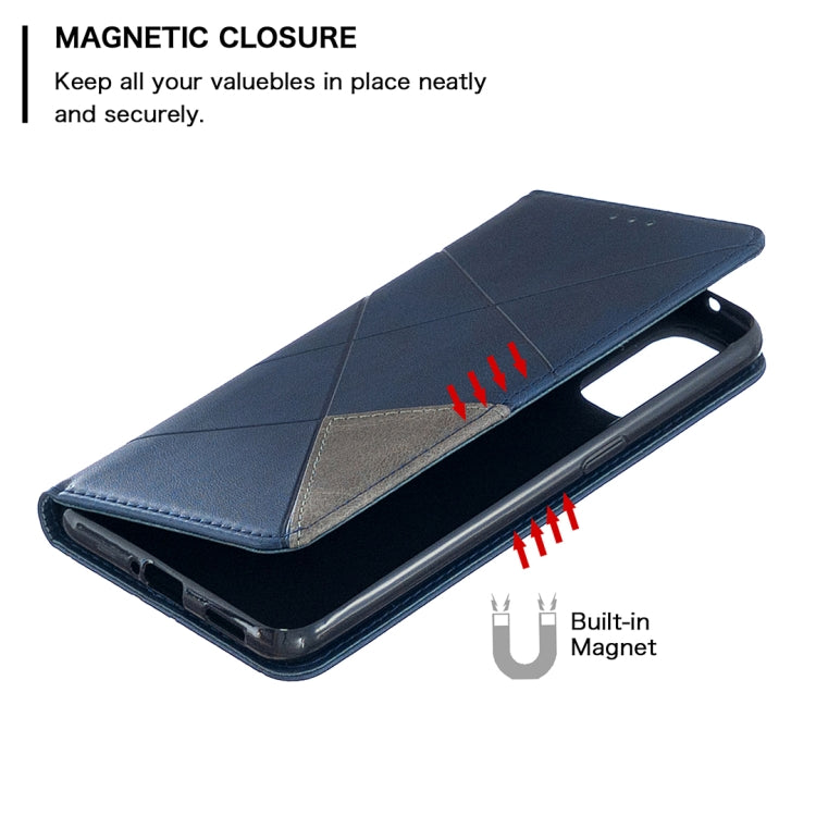 For OPPO Reno4 5G Rhombus Texture Horizontal Flip Magnetic Leather Case with Holder & Card Slots
