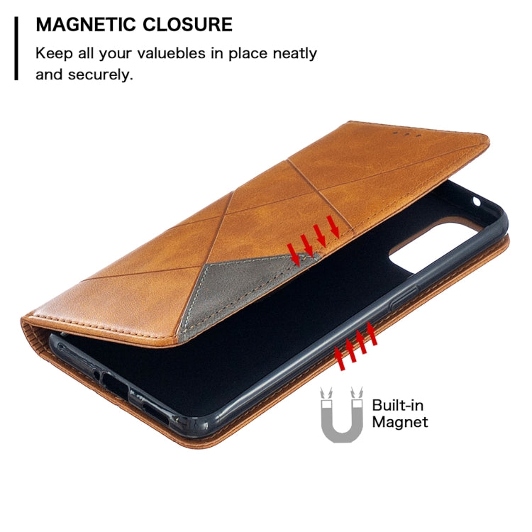 For OPPO Reno4 5G Rhombus Texture Horizontal Flip Magnetic Leather Case with Holder & Card Slots
