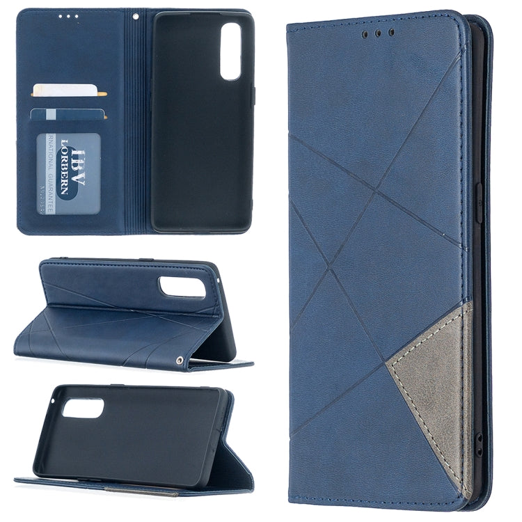 For OPPO Find X2 Neo / Reno 3 Pro Rhombus Texture Horizontal Flip Magnetic Leather Case with Holder & Card Slots