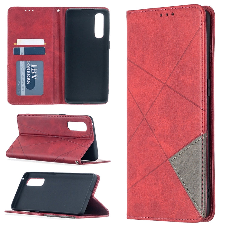 For OPPO Find X2 Neo / Reno 3 Pro Rhombus Texture Horizontal Flip Magnetic Leather Case with Holder & Card Slots