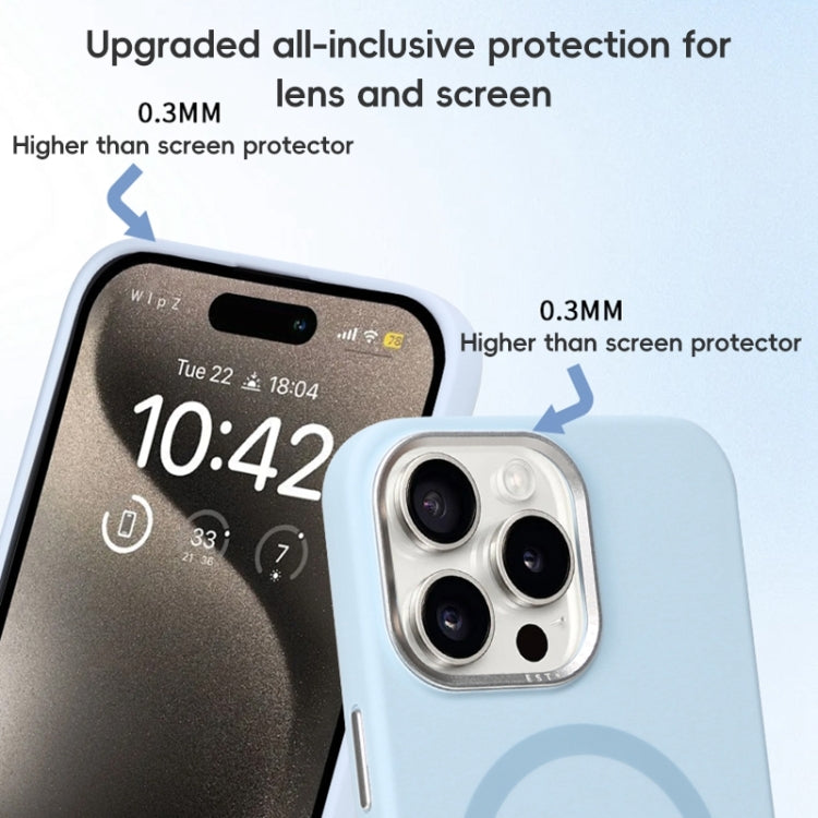 For iPhone 14 Pro Metal Lens Frame Liquid Silicone MagSafe Phone Case