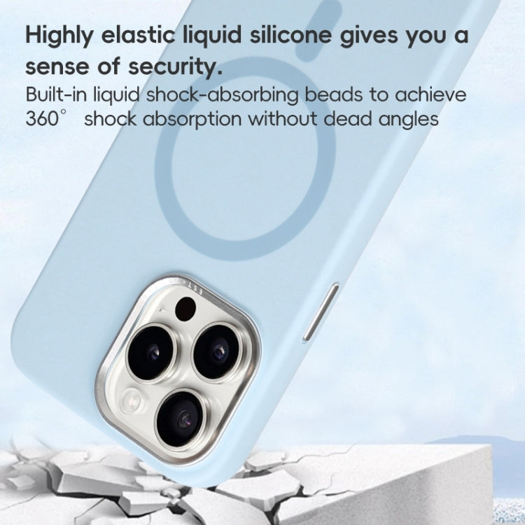 For iPhone 16 Plus Metal Lens Frame Liquid Silicone MagSafe Phone Case