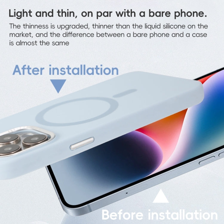 For iPhone 15 Pro Metal Lens Frame Liquid Silicone MagSafe Phone Case