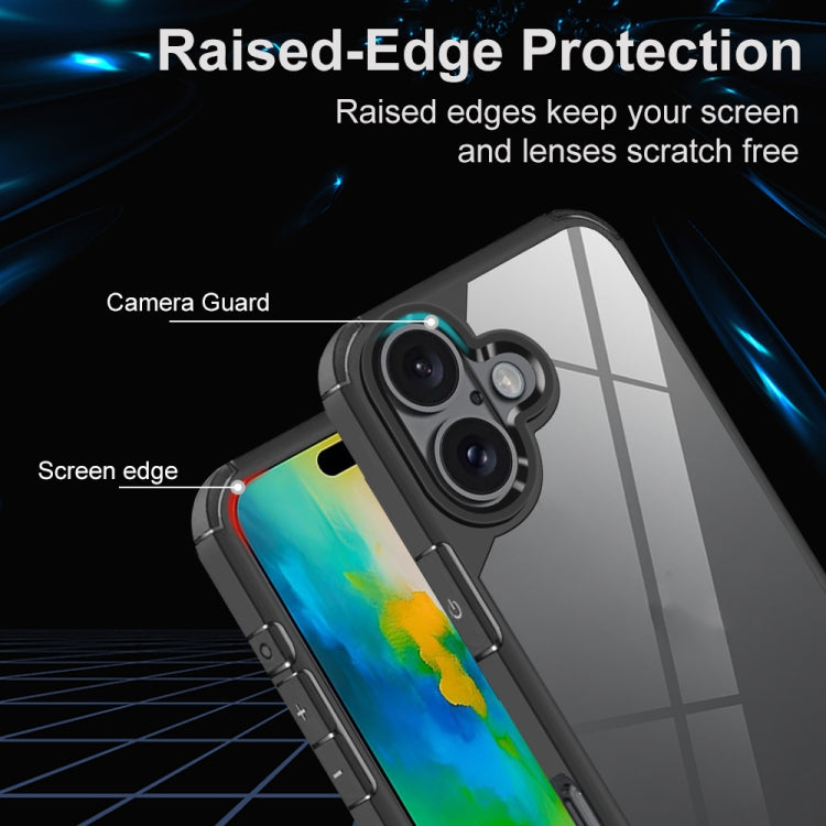 For iPhone 16 Acrylic+TPU Transparent Shockproof Phone Case - Black