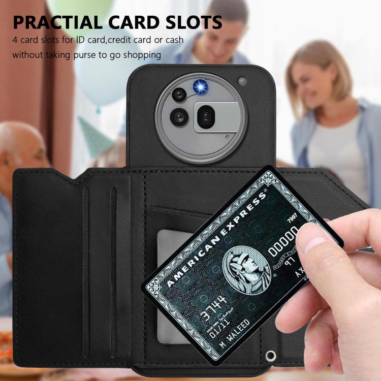 For Nothing Phone 3a Pro Skin Feel Four Card Slots Phone Case with Wrist Strap