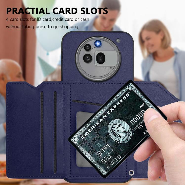 For Nothing Phone 3a Pro Skin Feel Four Card Slots Phone Case with Wrist Strap