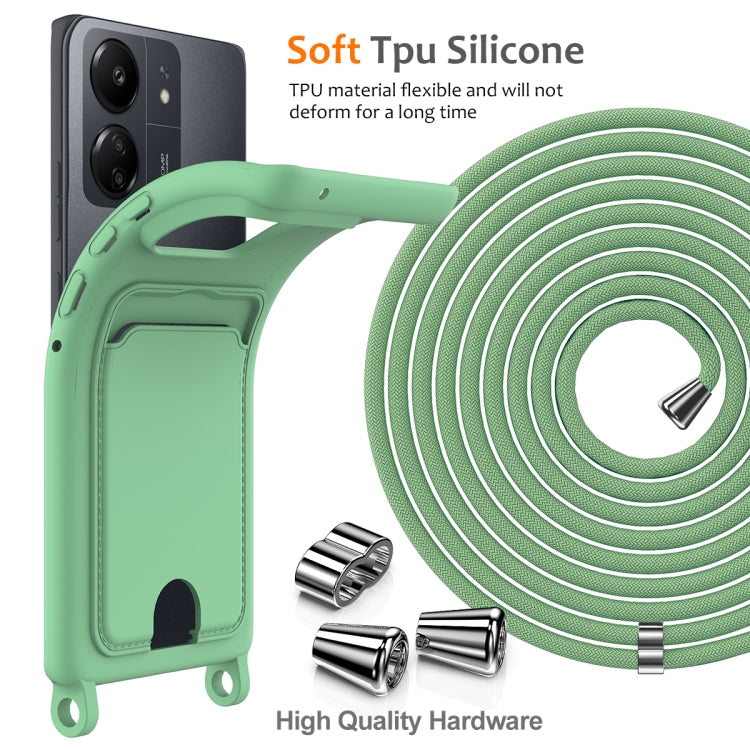 For Redmi 13C 4G / 5G / 13R 5G Integrated Card Bag Solid Color Liquid Silicone Phone Case with Lanyard