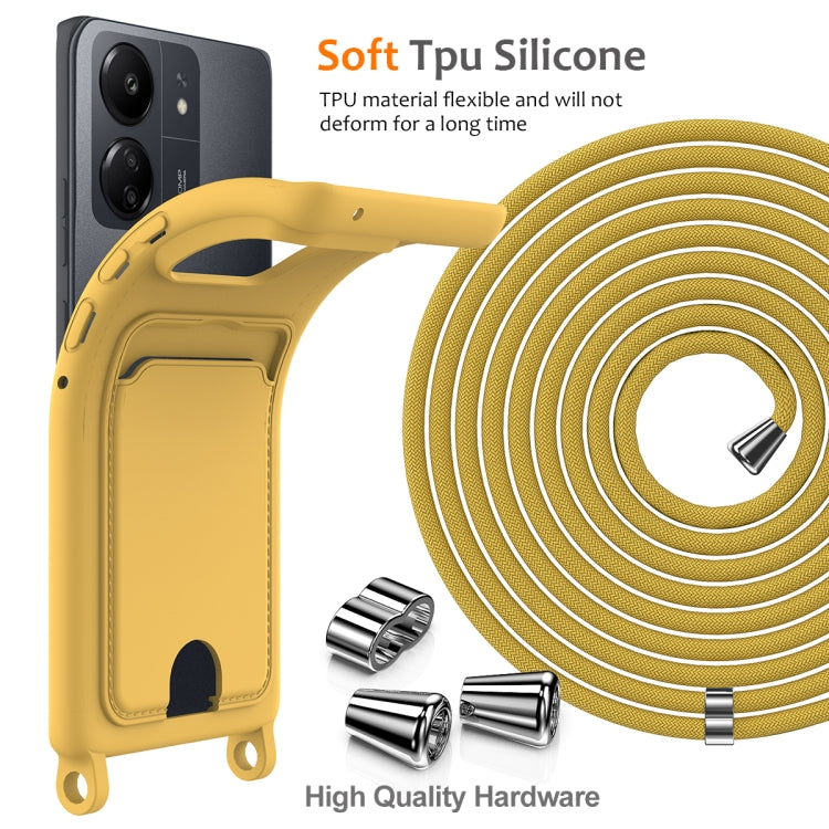 For Redmi 13C 4G / 5G / 13R 5G Integrated Card Bag Solid Color Liquid Silicone Phone Case with Lanyard