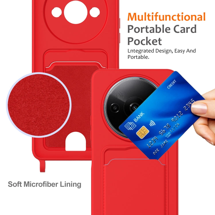 For Redmi A3 / A3x / Xiaomi Poco C61 Integrated Card Bag Solid Color Liquid Silicone Phone Case with Lanyard